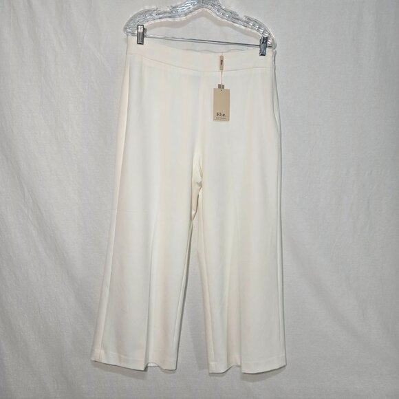 ELIE TAHARI Officecore Mob Wife IVORY Hi-Rise Wide Leg Cropped  Trouser Size 12 - Picture 1 of 16